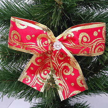 Новорічна прикраса Бант червоний орнамент 16*9 см