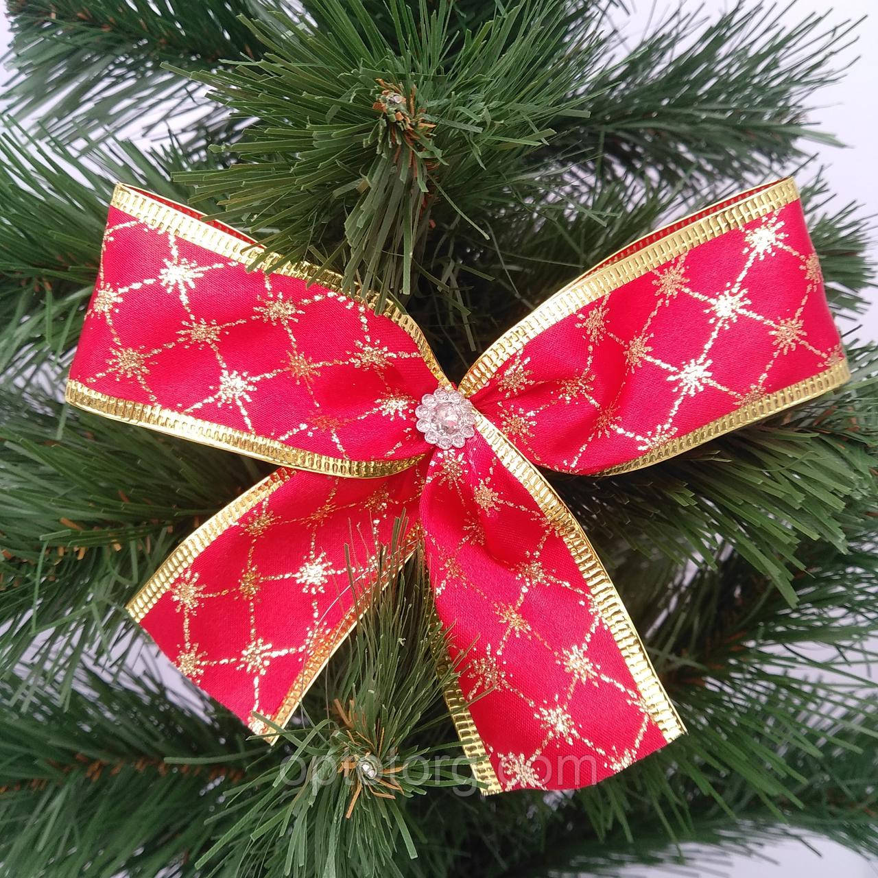 Новорічна прикраса Бант атлас решітка червоний 14*9 см, фото 1