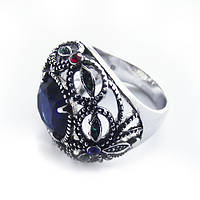 Кольцо с синим камнем Swarovski