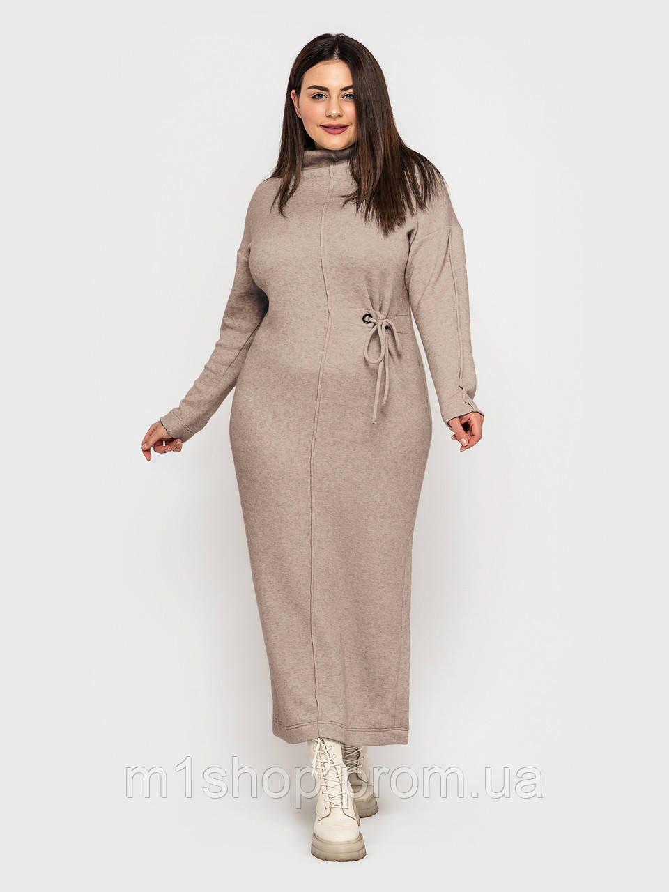 Женское теплое длинное шерстяное темно-бежевое платье больших размеров (Робина lzn ) - фото 1 - id-p1291161677