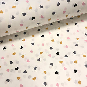 Тканина поплін сердечка жовтогарячо-рожеві на білому (ТУРЦІЯ шир. 2,4 м) G