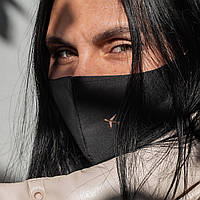 Золотой женский подвес брошь Самолет на маску + многоразовая маска черного цвета в подарок