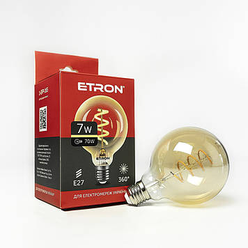 Лампа світлодіодна ETRON куля G95 филаментная Vintage E27 7W 2700K золото 1-EFP-165