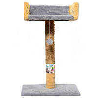 Когтеточка Пушистик для кошек, столбик с диваном, джут, серый, 30×33×50 см