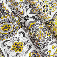 Ткань для обивки мебели, для штор, скатертей, салфеток, покрывал, Турция, орнамент, плитка, серо-желтый