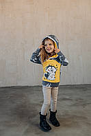 Детский дизайнерский худи с принтом хаски с росписью ручной работы унисекс серый 104