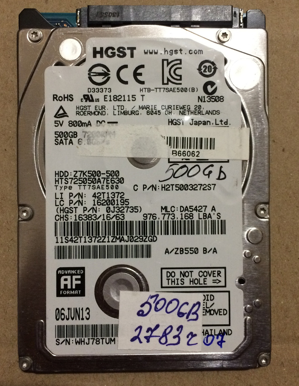 БВ жорсткий диск HDD Hitachi 500ГБ TravelStar Z7K500-500 (2.5 " / 7мм / SATA 6 Гб/с), фото 1