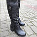 Чоботи жіночі зимові шкіряні високі чорні  на повну середню ногу на товстому стійкому каблуці 37 розмір, фото 4