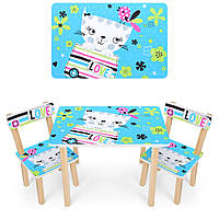 Детский столик с 2 стульчиками для мальчика или девочки Bambi 501-58-2 Котик