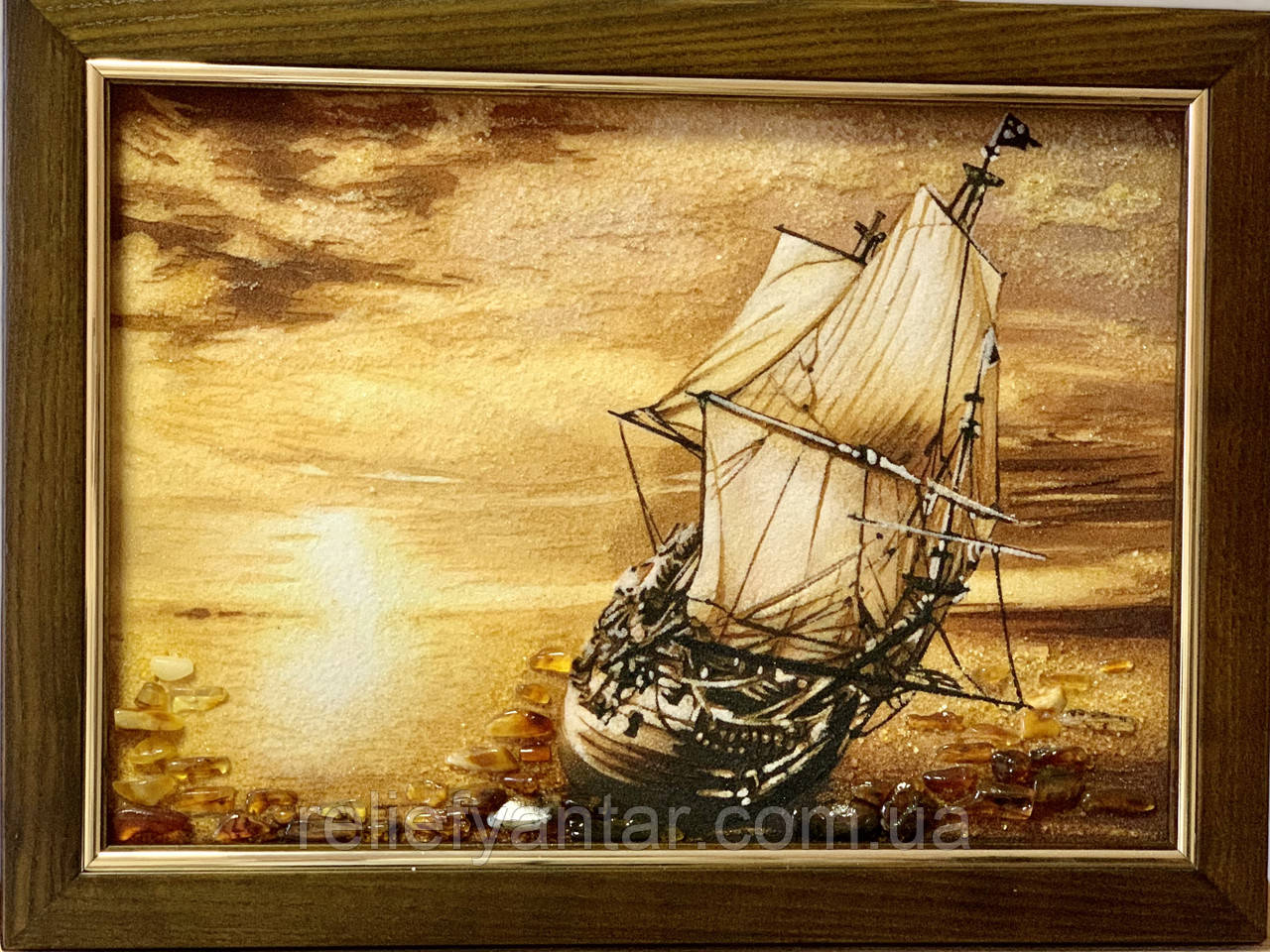 Бурштинова Картина, морський пейзаж , картина з бурштину Морський пейзаж