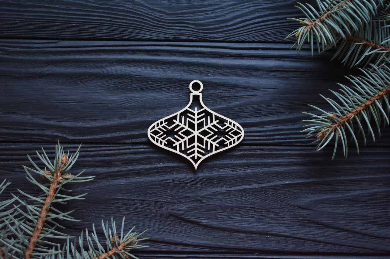 Новорічна ялинкова іграшка в стилі ретро "Сніжинка", ЕКО іграшки з дерева. Різдвяний декор на ялинку, фото 1