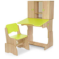 Детская растущая парта письменный стол с полками и шкафчиками и стул для девочки или мальчика салатовая лайм