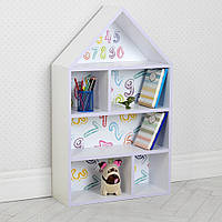 Домик-полка PLK детский шкафчик стеллаж домик для кукол, игрушек, книг для девочки мальчика белый Математика