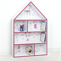 Домик-полка PLK детский шкафчик стеллаж домик для кукол, игрушек, книг для девочки белый + розовый Fаshion Gir
