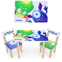 Детский столик с 2 стульчиками для мальчика или девочки Bambi 501-91 монстрики . Стульчики разные