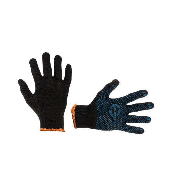 Рукавичка трикотажна 70% бавовна / 30% поліестер, з ПВХ крапкою, клас 10, колір чорний, синяя точка, 55 г mst mst, фото 1