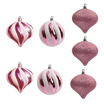 Набір ялинкових іграшок різної форми у рожевому кольорі EDG, 7 шт.