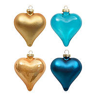 Набор разноцветных стеклянных ёлочных игрушек в форме сердец EDG, 4 шт.