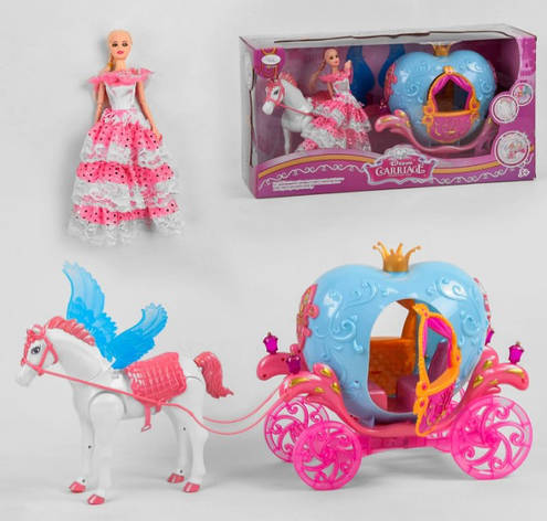 Лялька з каретою і конем на батарейках, фото 2
