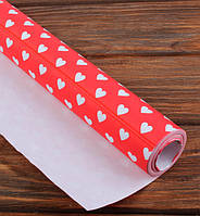 Подарочная бумага для упаковки "Сердца на красном", 8 м*70 см