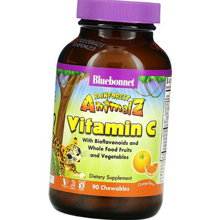 Вітамін С для дітей Bluebonnet Nutrition Vitamin C with bioflavonoids for kids 90 chewables orange, фото 1
