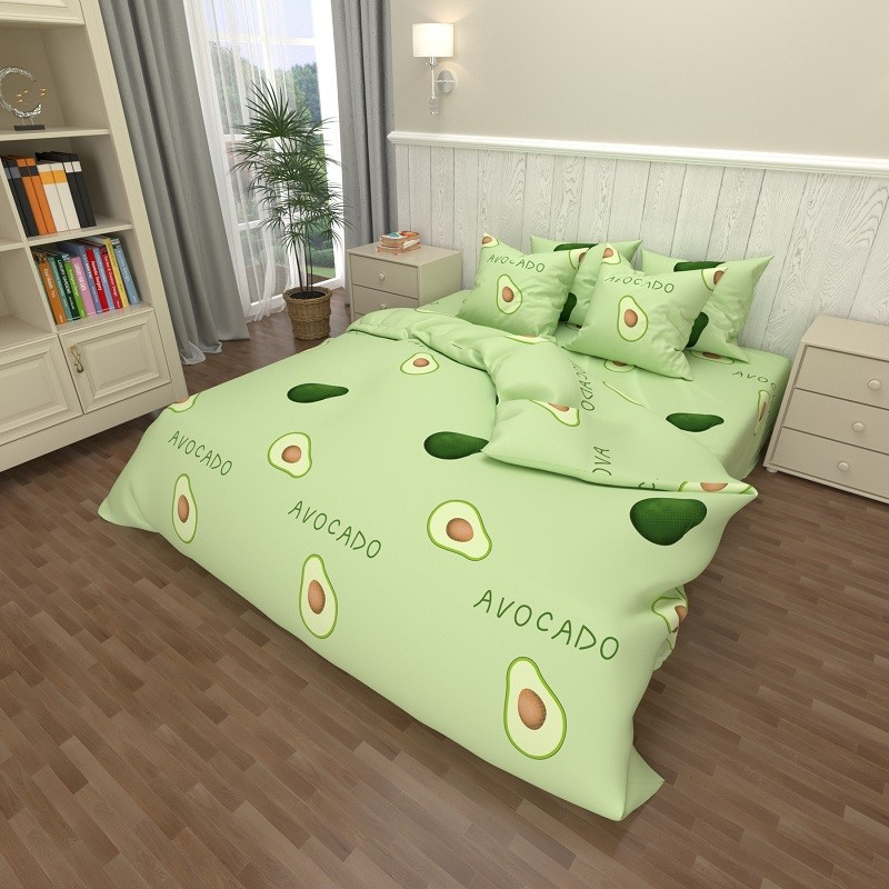 Наволочка на блискавці 70х70 (Бязь) | Від виробника "Королева Ночі" | Авокадо на салатовому, фото 1