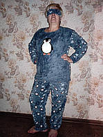 Женская батальная тёплая пижама махра, турецкая пижама женская с маской для сна большой размер с карманами
