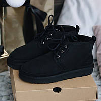 Уги жіночі UGG Neumel Black чорні короткі на шнурках на хутрі овчина стильні