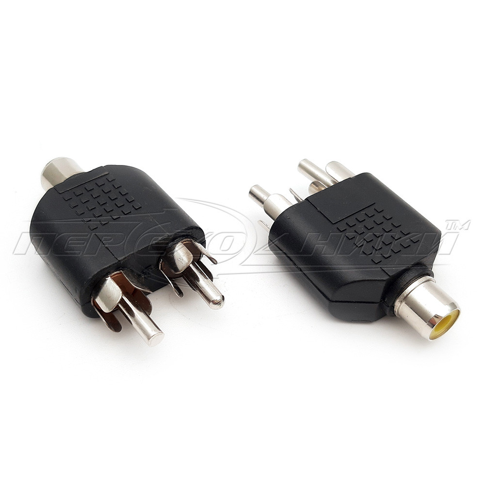 Перехідник гніздо RCA — 2 штекери RCA (пластик)