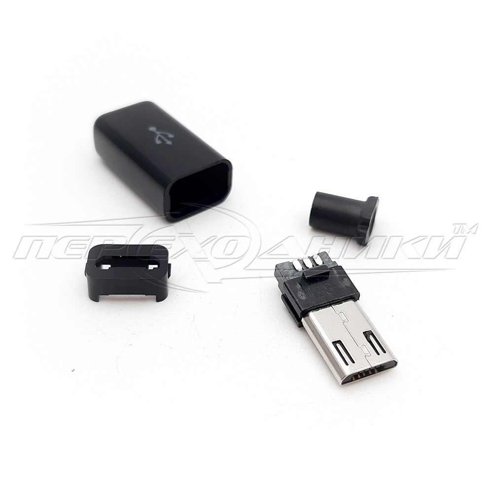 Разъем штекер micro USB 5pin, черный с корпусом HQ ( удлиненный ) - фото 2 - id-p659564946