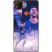 Силиконовый бампер чехол для Xiaomi Redmi 9С с рисунком Messi PSG