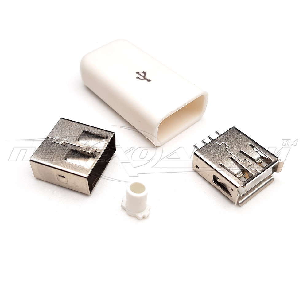Роз'єм гніздо USB-A HQ, чорний із корпусом, біле