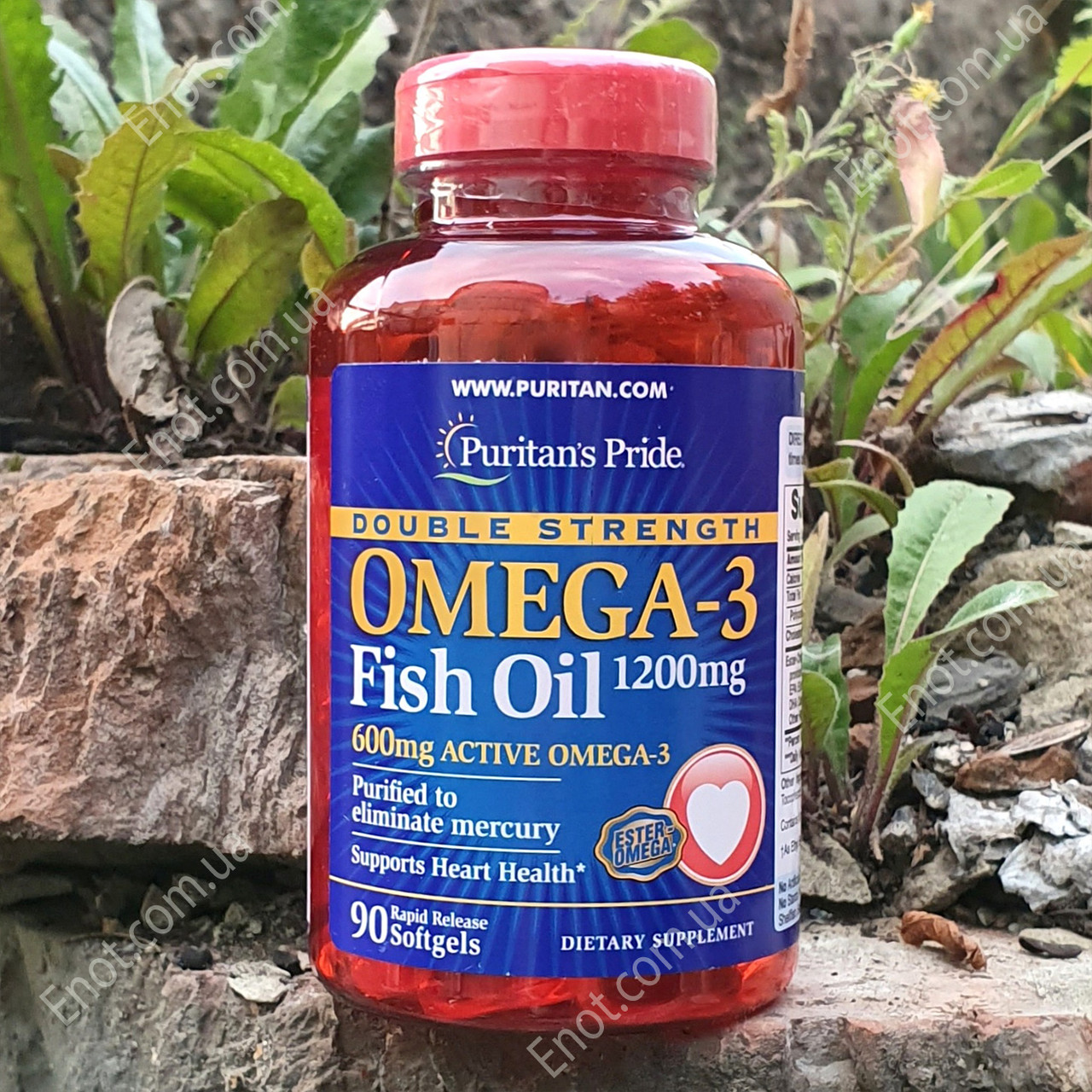 Риб'ячий жир Puritan's Pride Double Strength Omega-3 Fish Oil 1200 мг (600 мг Active Omega-3) 90 гелевих капсул, фото 1