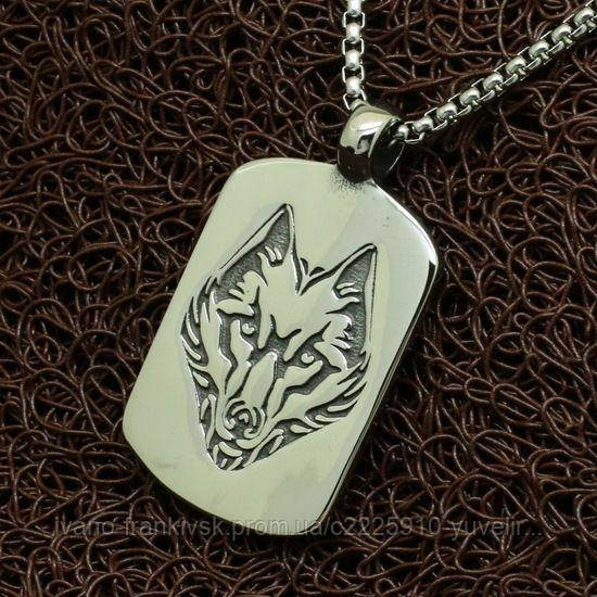 Чоловічий медальйон із нержавіючої сталі "Хоробрий вовк", фото 1