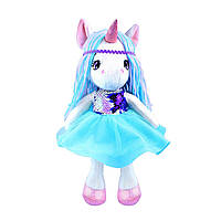 Мягкая кукла Fancy Единорог с красивыми голубыми волосами, пышным платьем, розовыми блестящими туфлями, 35 см.