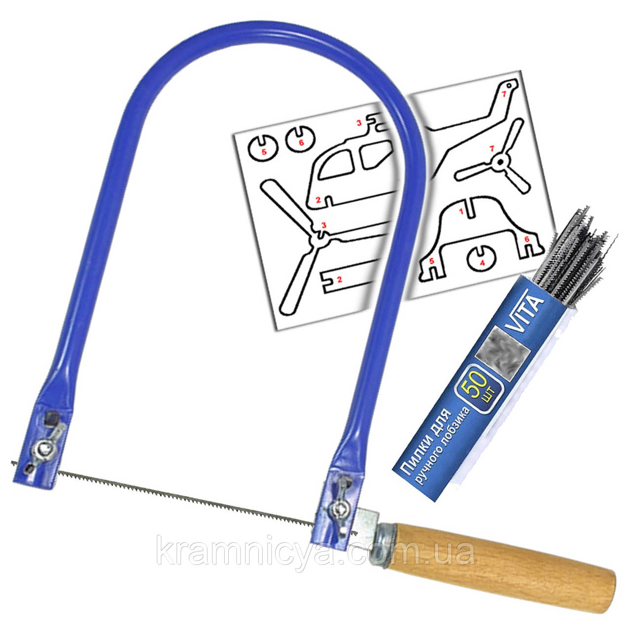 Лобзик ручний, трубчастий + 50 Пилок (125мм) для уроків праці в школі, фото 1