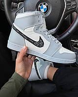 Зимние кожаные женские кроссовки Nike Air Jordan 1 Серые