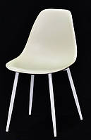 Стул Nik Metal-WT молочный 56, пластиковый стул на белых металлических ножках Eames стиль модерн