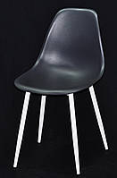 Стул Nik Metal-WT антрацит 01, пластиковый стул на белых металлических ножках Eames стиль модерн