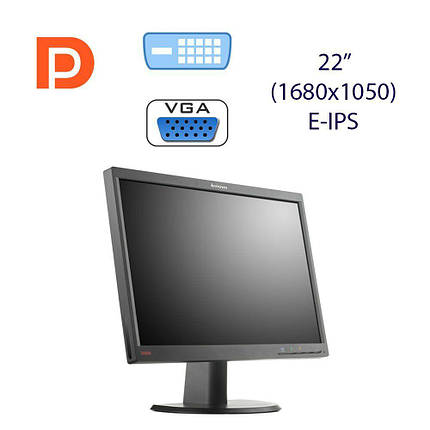 Монітор Lenovo ThinkVision LT2252p Wide / 22" (1680x1050) E-IPS / 1x DP, 1x DVI, 1x VGA, 1x Audio Port Combo, фото 2