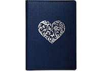 Деловая записная книжка А6, тиснение Сердце фольга, Vivella, мягкая обложка, кремовый блок, темно-синий