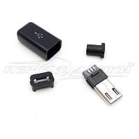 Разъем штекер micro USB 5pin, черный с корпусом HQ ( удлиненный )