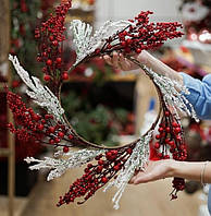 Декоративний новорічний вінок із ягід "Зимові ягоди" червоно-білий 56 см