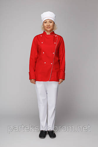 Купить Форма повара женская "Элегия", красного цвета с белым кантом ...