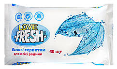 Вологі серветки Love Fresh з антибактеріальним ефектом для всієї родини – 60 шт.