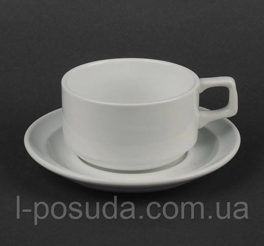 Чашка з блюдцем із білої порцеляни 280 посуд для кафе та ресторанів, фото 1