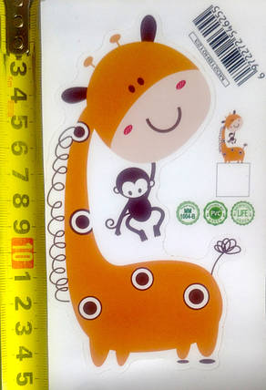 Вінілові наклейки на стіну, наклейки на вимикач, розетки "жираф і мавпа" 10 см*6 см (лист 12 см*12 см), фото 3