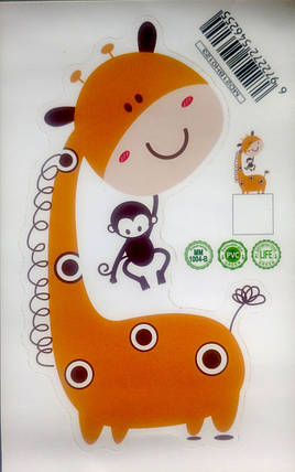 Вінілові наклейки на стіну, наклейки на вимикач, розетки "жираф і мавпа" 10 см*6 см (лист 12 см*12 см), фото 2