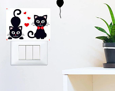 Вінілові наклейки на стіну, двері, вимикачі розетки "два чорних кота" (13*9см)