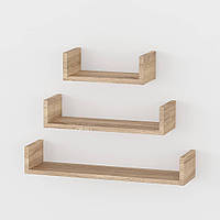 Полиця навісна на стіну MebelProff Ялинка 3, книжкова полиця, декоративна полку в кімнату, будинок. Дуб Сонома